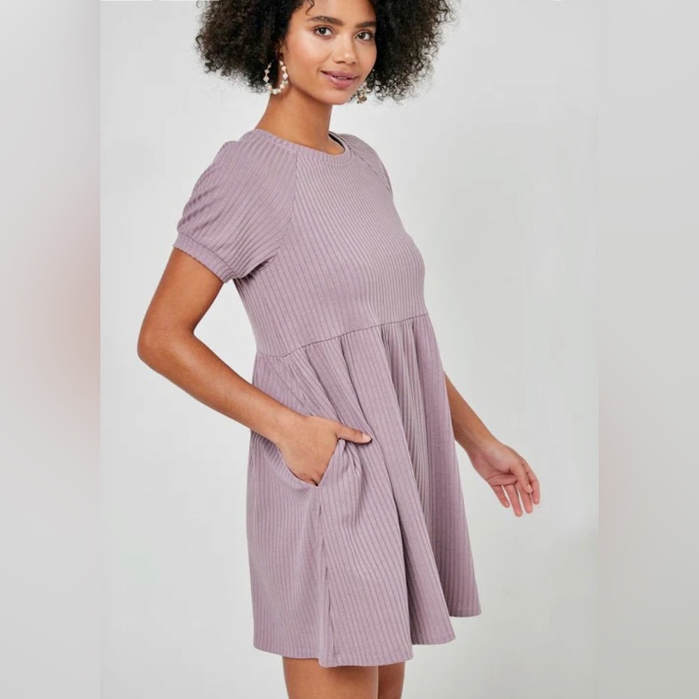 HAYDEN Los Angeles Womens Short Sleeve Textured Rib Knit Tunic Dress Size M